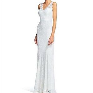 Adrianna Papell Scalloped Ivory Lace Long Gown NWT